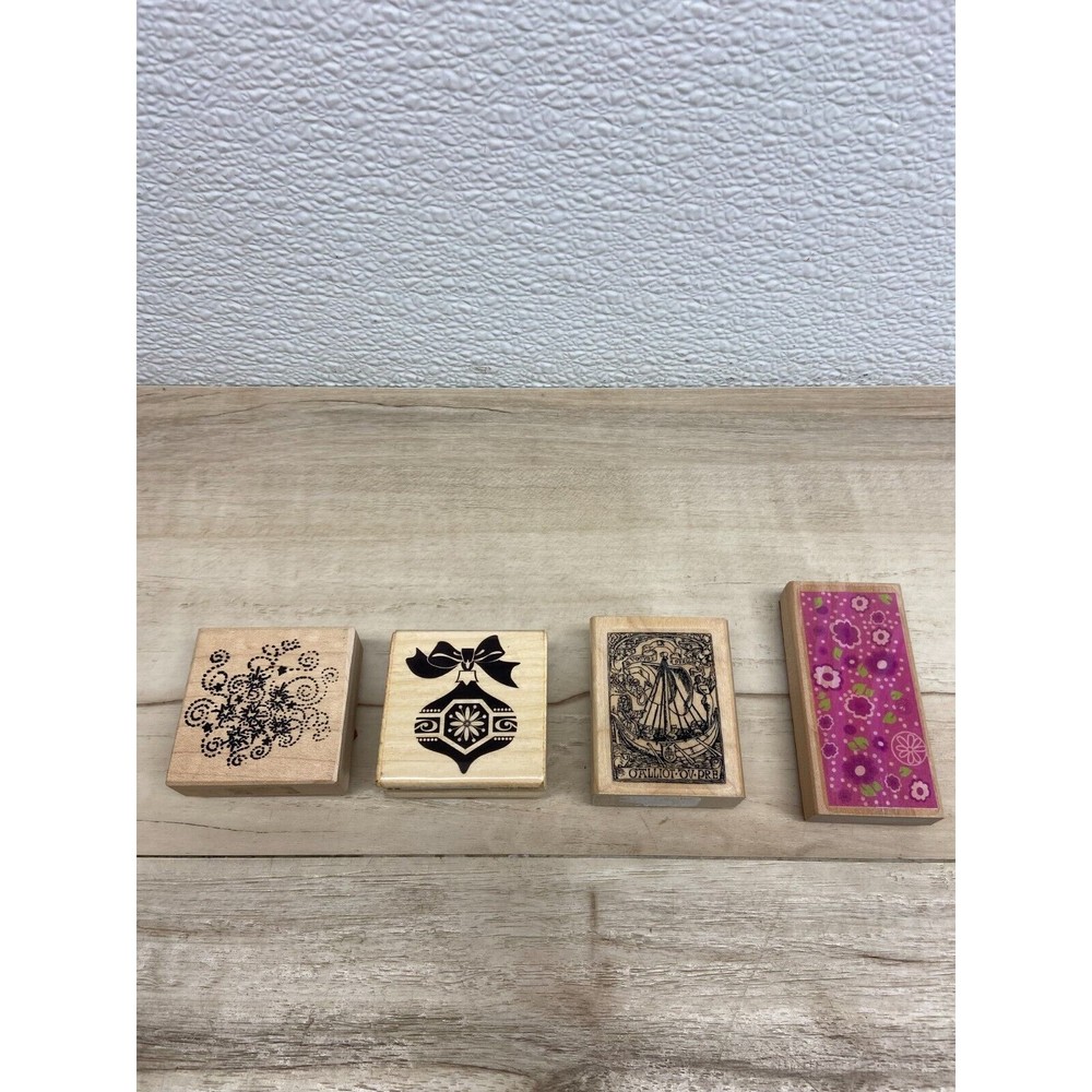 Mixed Brands Set Of 4 Wood Mounted Rubber Stamps Art